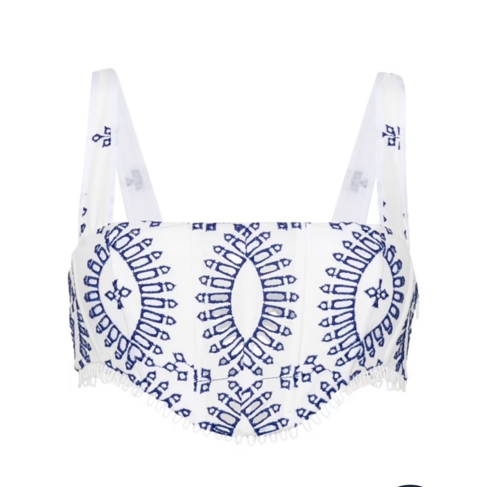 Charo White and Blue Embroidered Crop Top. Size small.